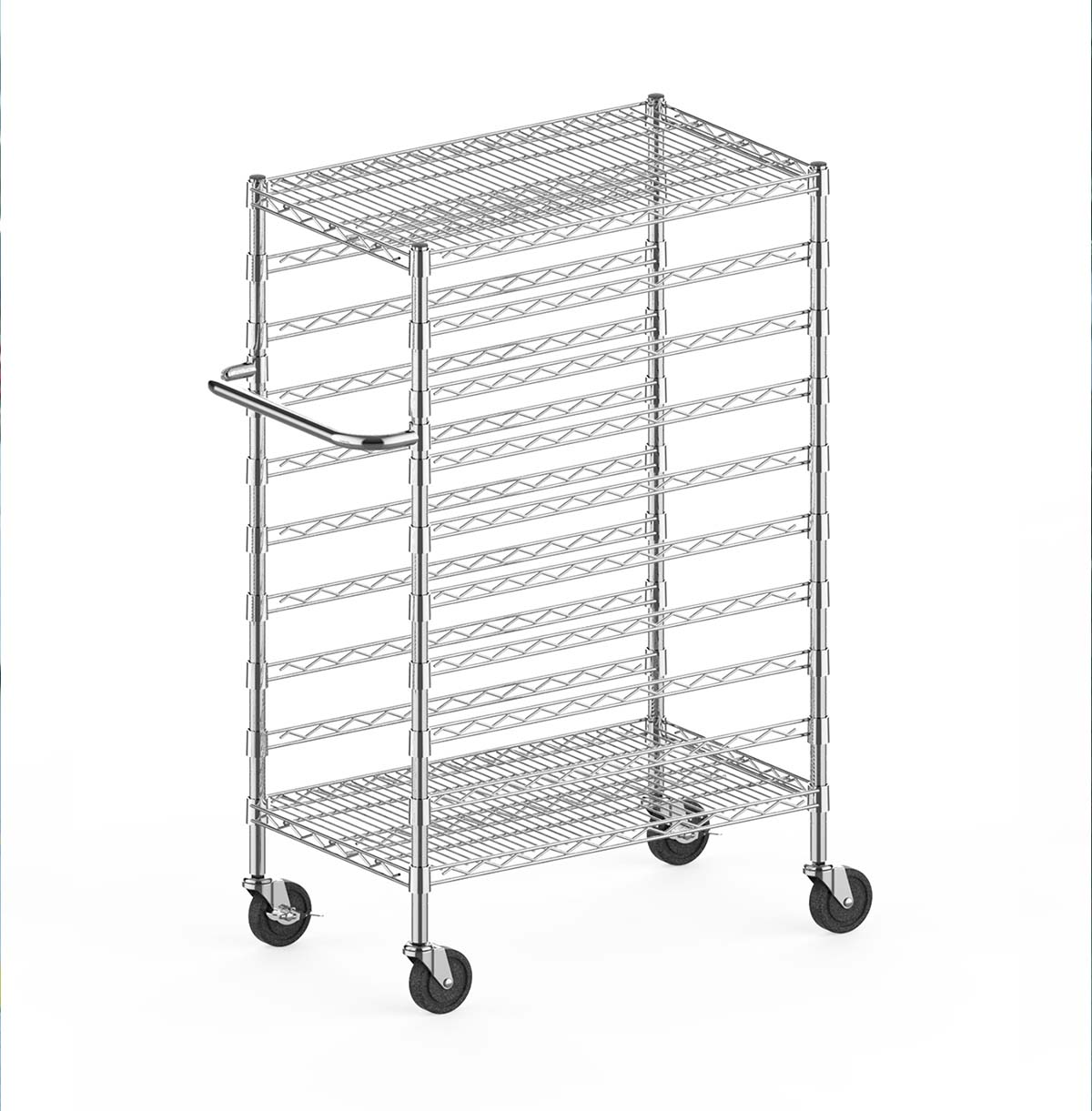 Heavy Duty Commercial Grade Utility Cart / Wire Rolling Cart with Handle Bar / Steel Service Cart with Wheels 