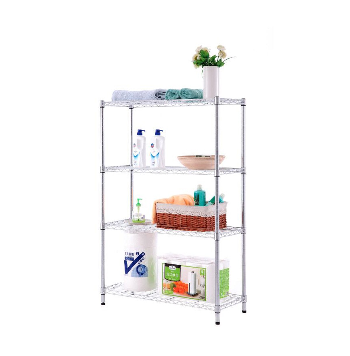 4-Tier Metal Bathroom Shelf / Metal Rack / Chrom Wire Shelving Unit