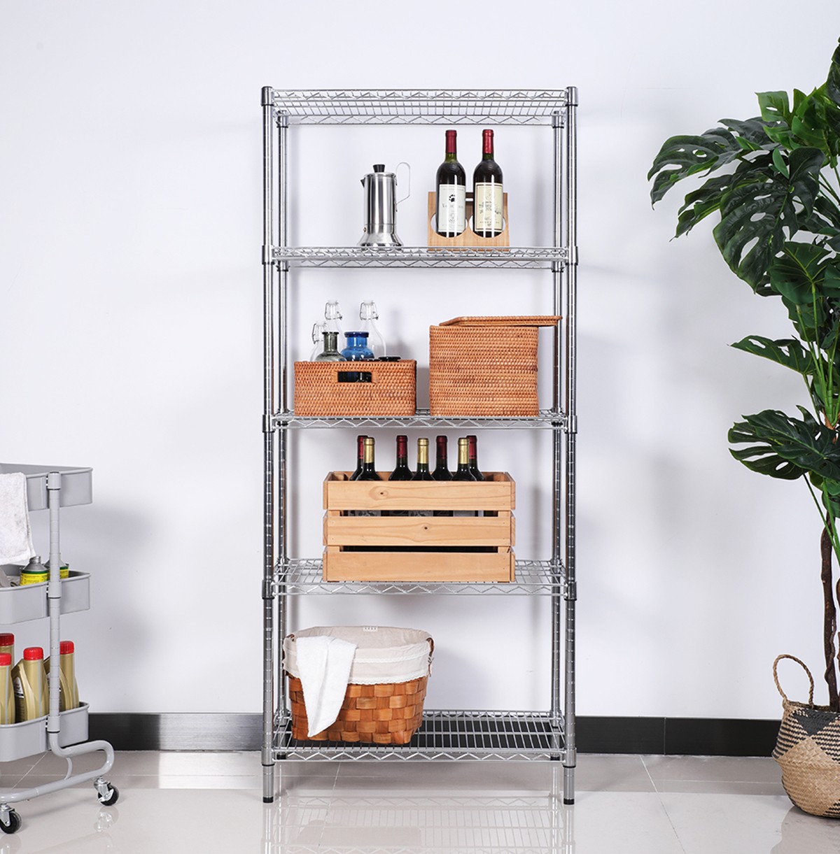 5-Tier Steel Wire Shelf Rack / Wire Mesh Shelving Unit