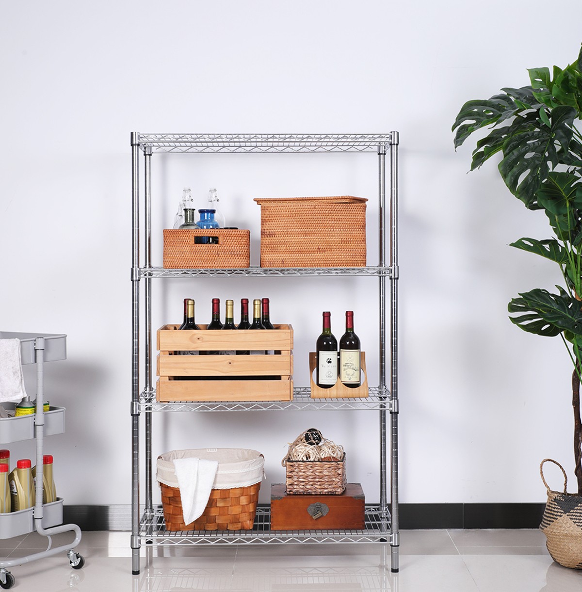 4-Tier Steel Wire Shelf Rack / Chrome Wire Shelf / Nsf Chrome Wire Shelf