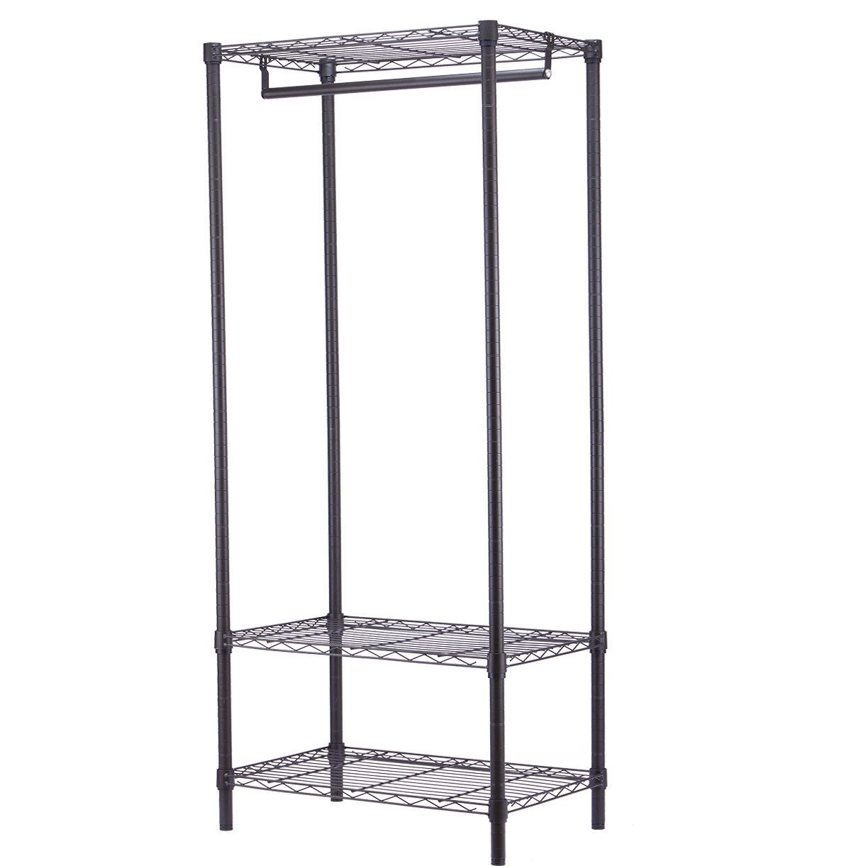  3 Tier Wire Closet Shelf Organizer With Hanging Rod / Freestanding Open Wardrobe Organizer