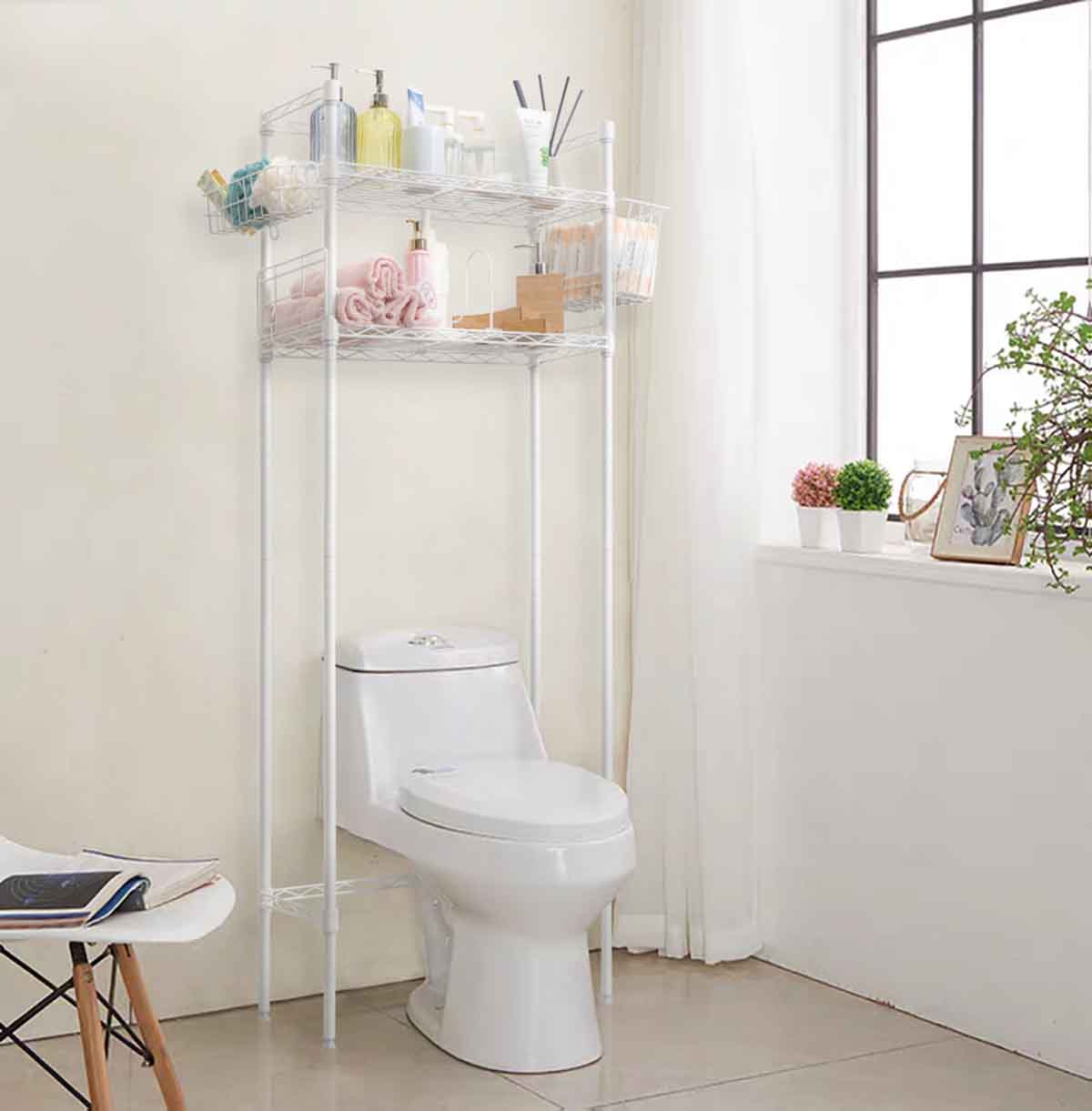 2-Tier Metal Bathroom Shelves Over Toilet / Metal Bathroom Shelves Freestanding / Chrome Metal Wire Bathroom Shelving