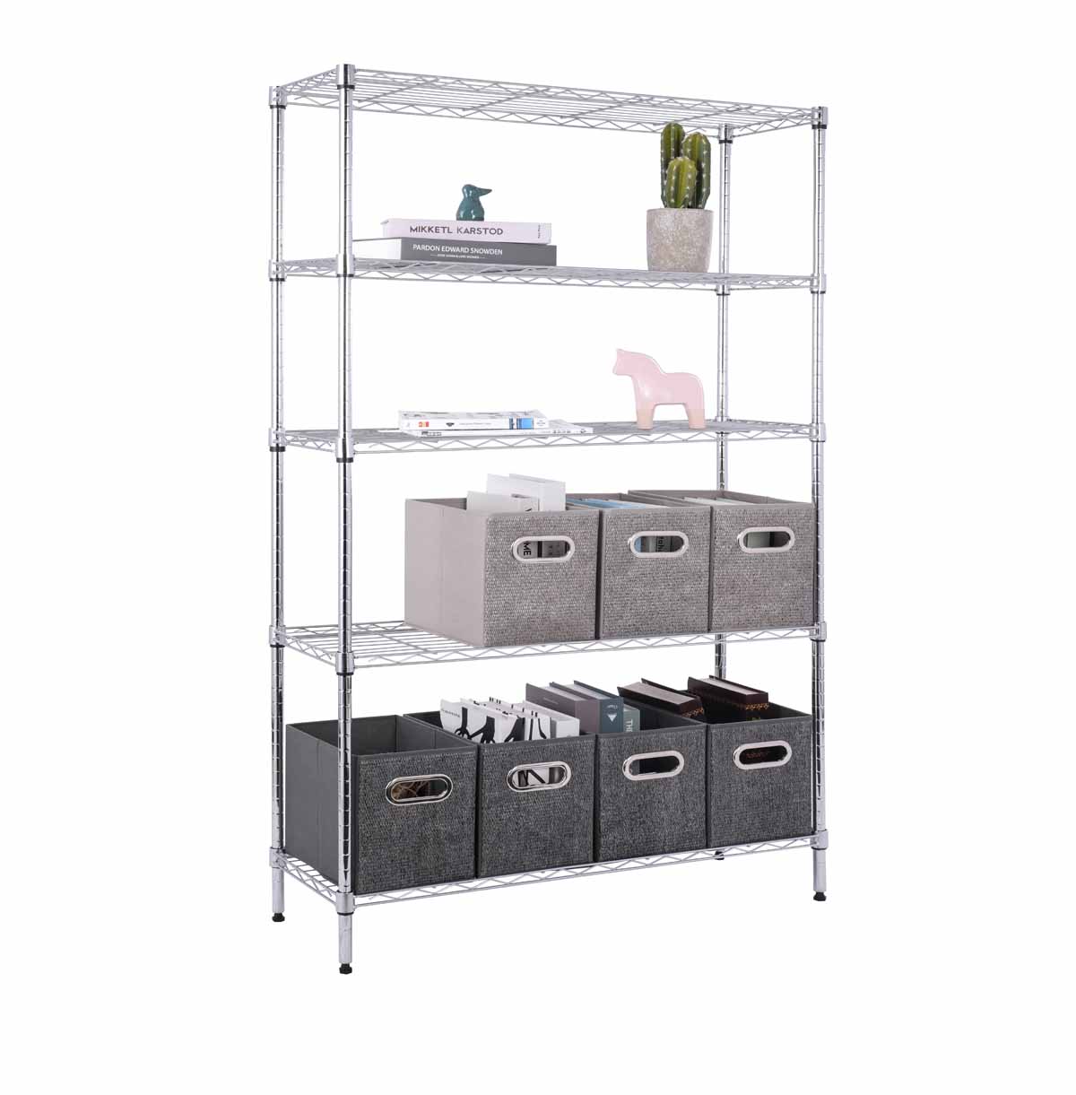 5-Tier Chrome Wire Warehouse Shelving / Storage Shelving Units / Steel Organizer Wire Rack Chrome