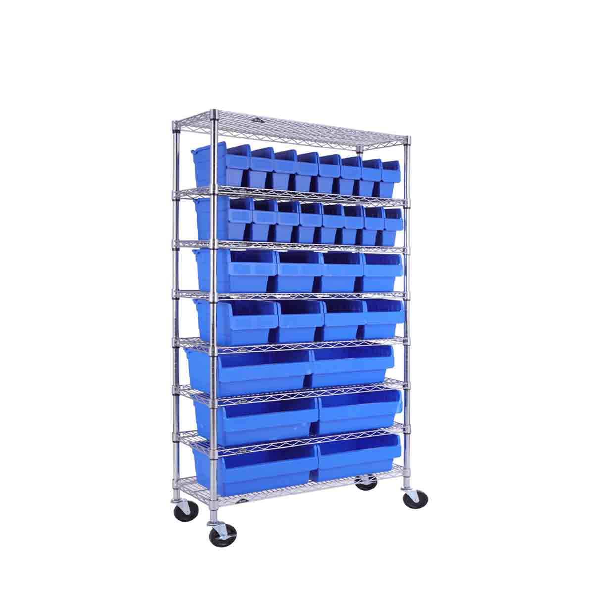 8-tier Wire Shelving Unit with Wheels / Wire Storage Rack on Wheels / Adjustable Metal Shelving