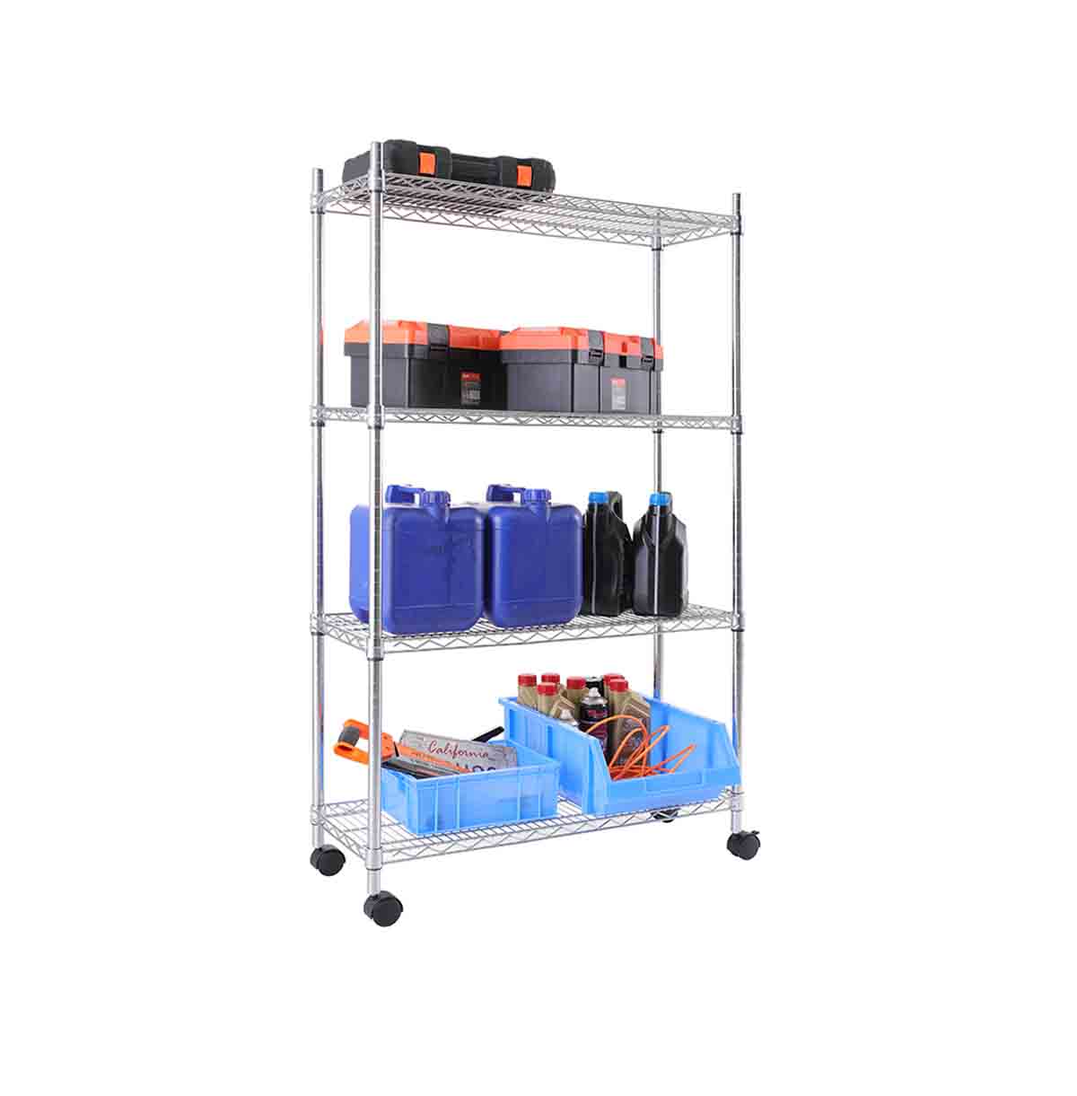 4-Tier Wire Shelf for Industry Storage / Boltless Steel Shelving Unit / Metal Wire Shelving Unit