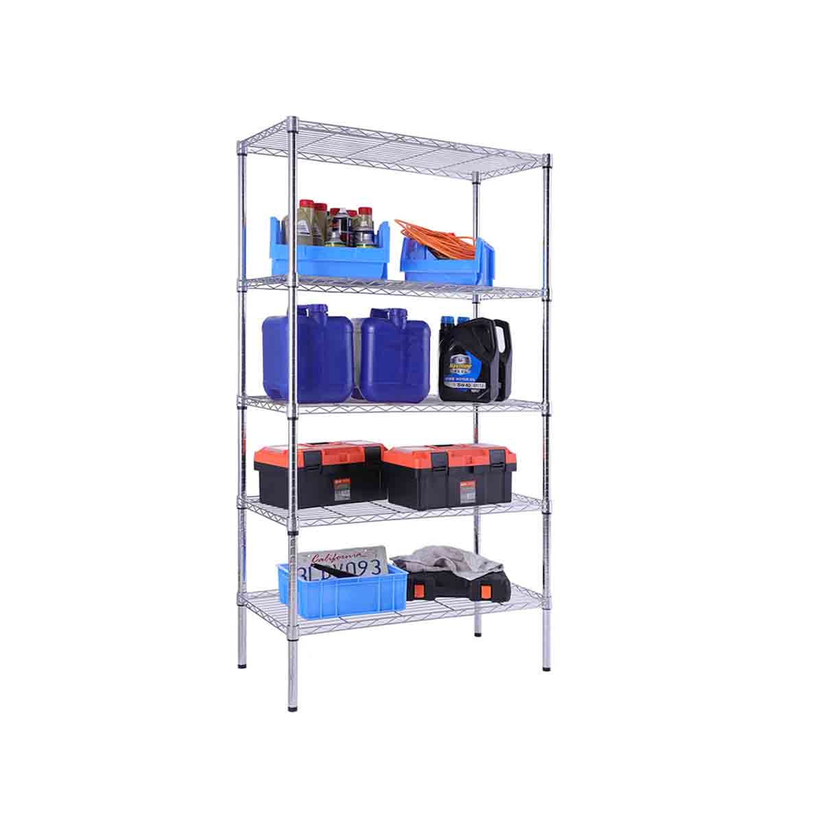 5-Tier Garage Chrome Wire Shelf for Warehouse / Best Metal Garage Shelving