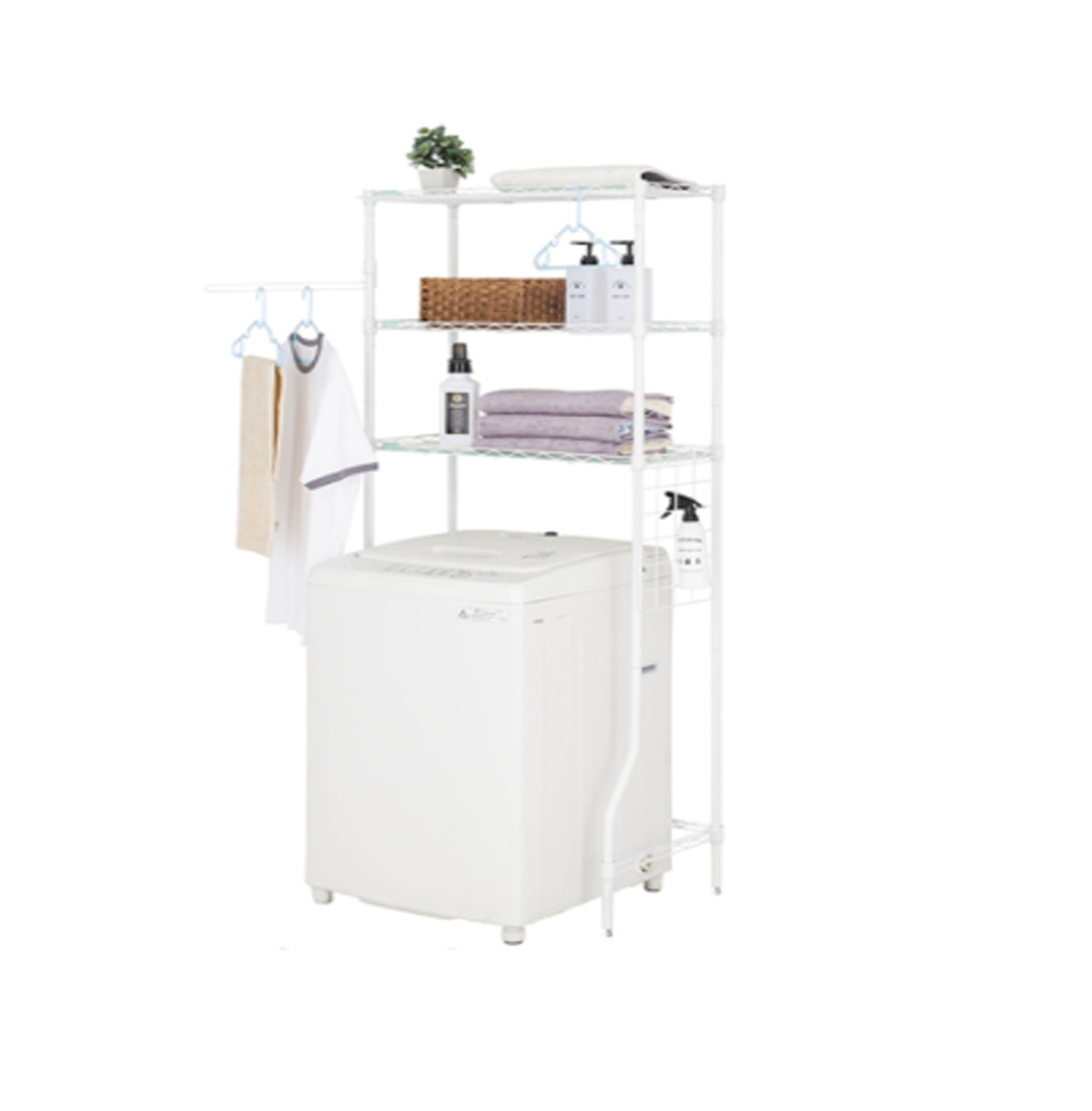 3-Tier Washing Machine Storage Rack with Hanging Rod and Hooks / Laundry Room Shelf Over The Washing