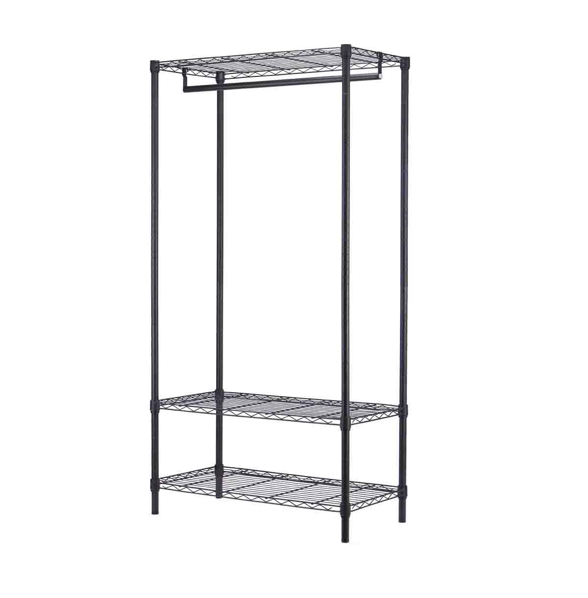 3 Tier Wire Closet Shelf Organizer With Hanging Rod / Freestanding Open Wardrobe Organizer / 36 Inch Wire Closet Shelf / 60 Inch Wire Closet Shelf