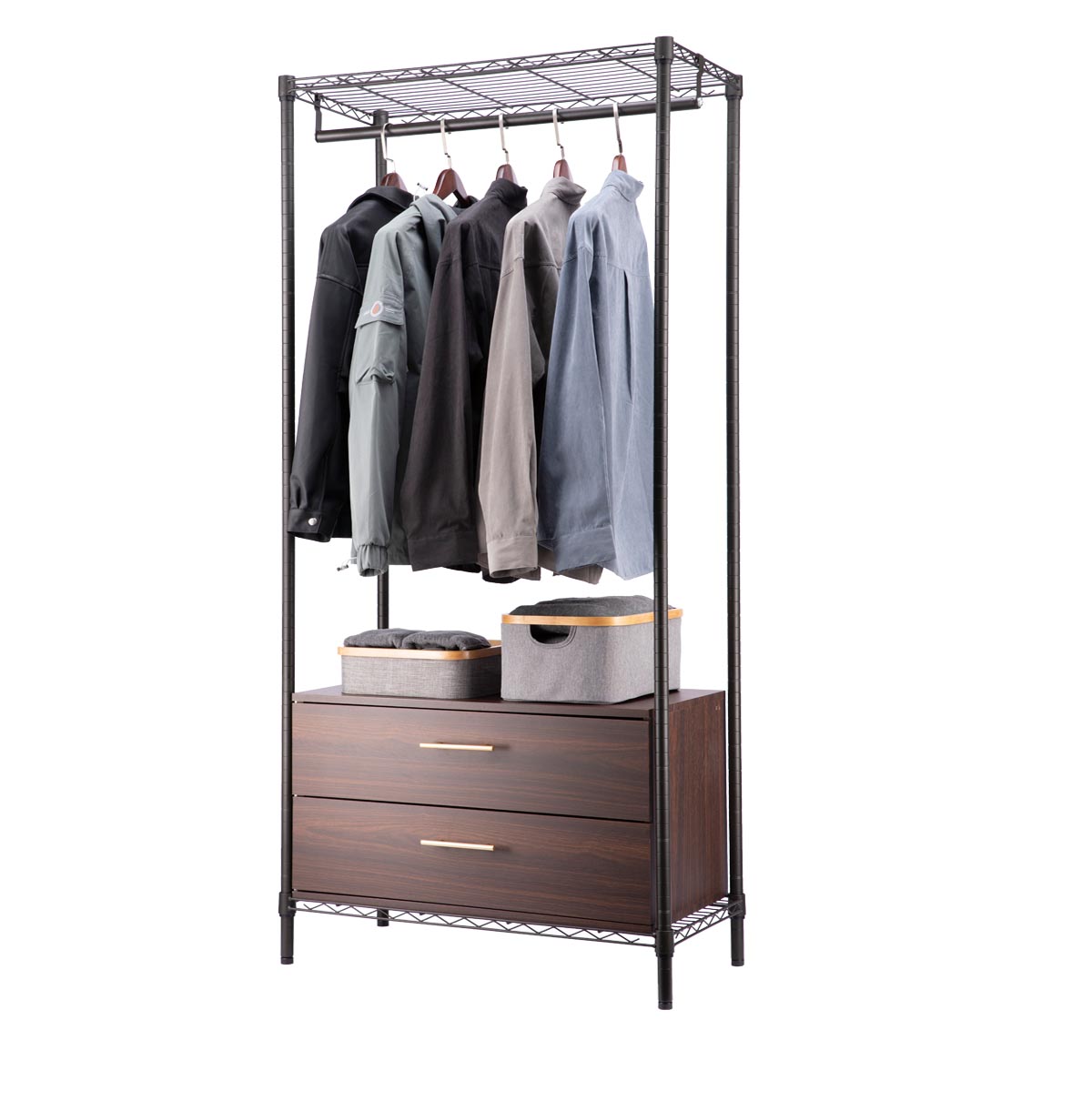 Heavy Duty Wire Garment Rack, Metal Clothing Rack with Hanging Rods / Freestanding Open Wardrobe Organizer