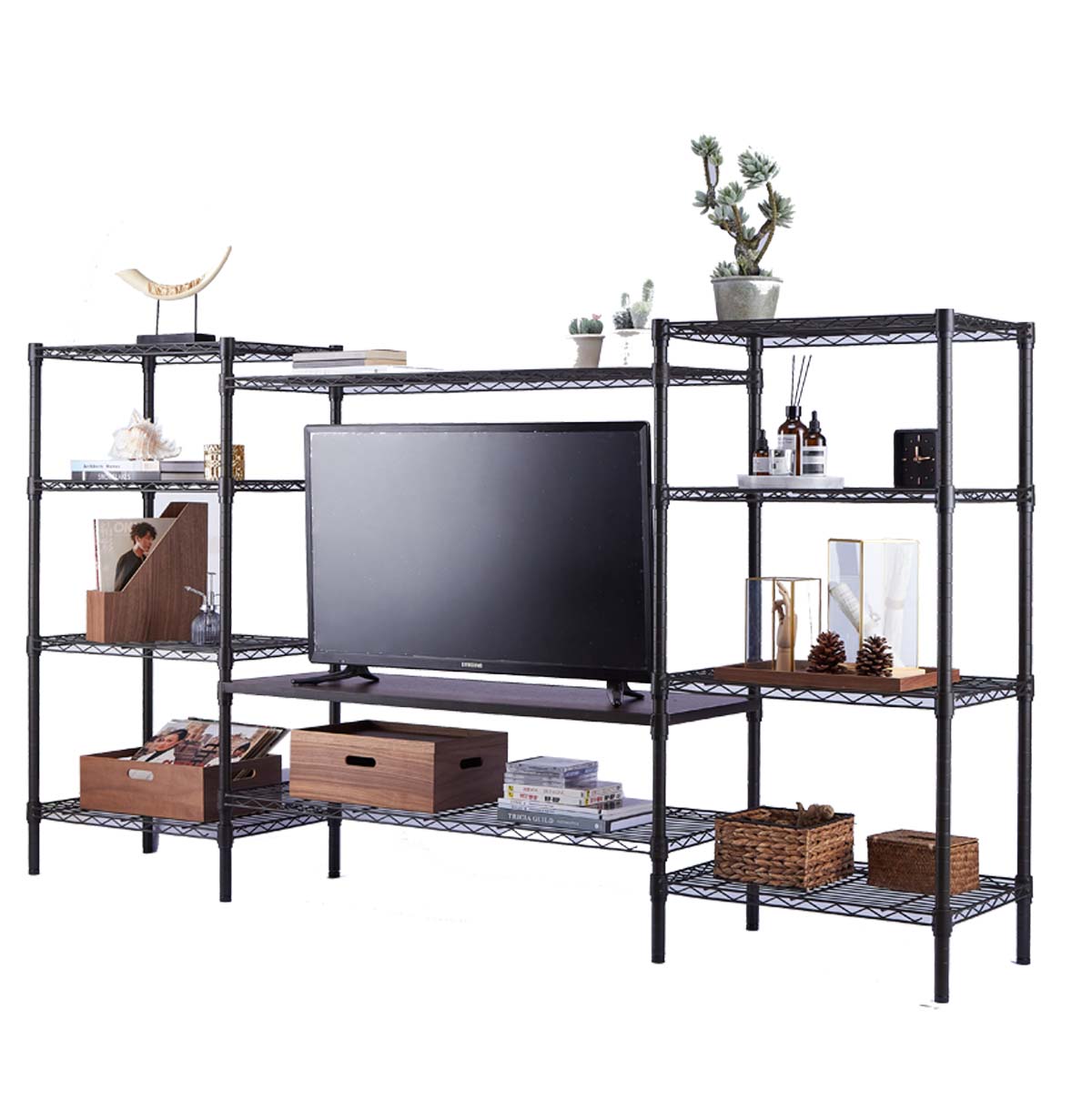 11-Tier Metal TV Stand for 42 inch TV / Entertainment Center / TV Console Table With Open Storage Shelves For Living Room / Bedroom