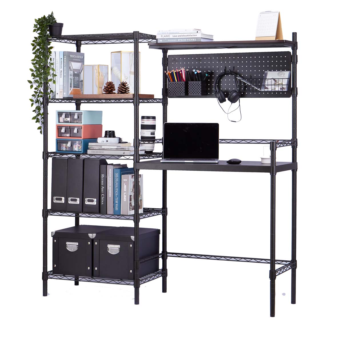 7-Tier Bookshelf / Book Storage Rack /  Workstation Computer Desk With Wire Storage Shelves / Home Office PC Laptop Table Study Desk 