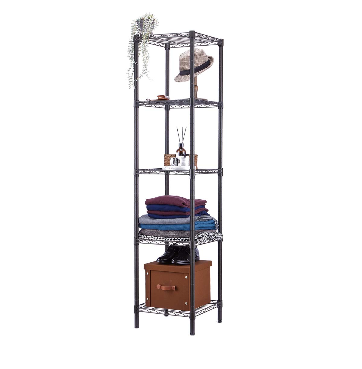 5-Tier Metal Shelves / Wire Mesh Shelving Unit / Steel Organizer Wire Rack / Wire Corner Shelving Un