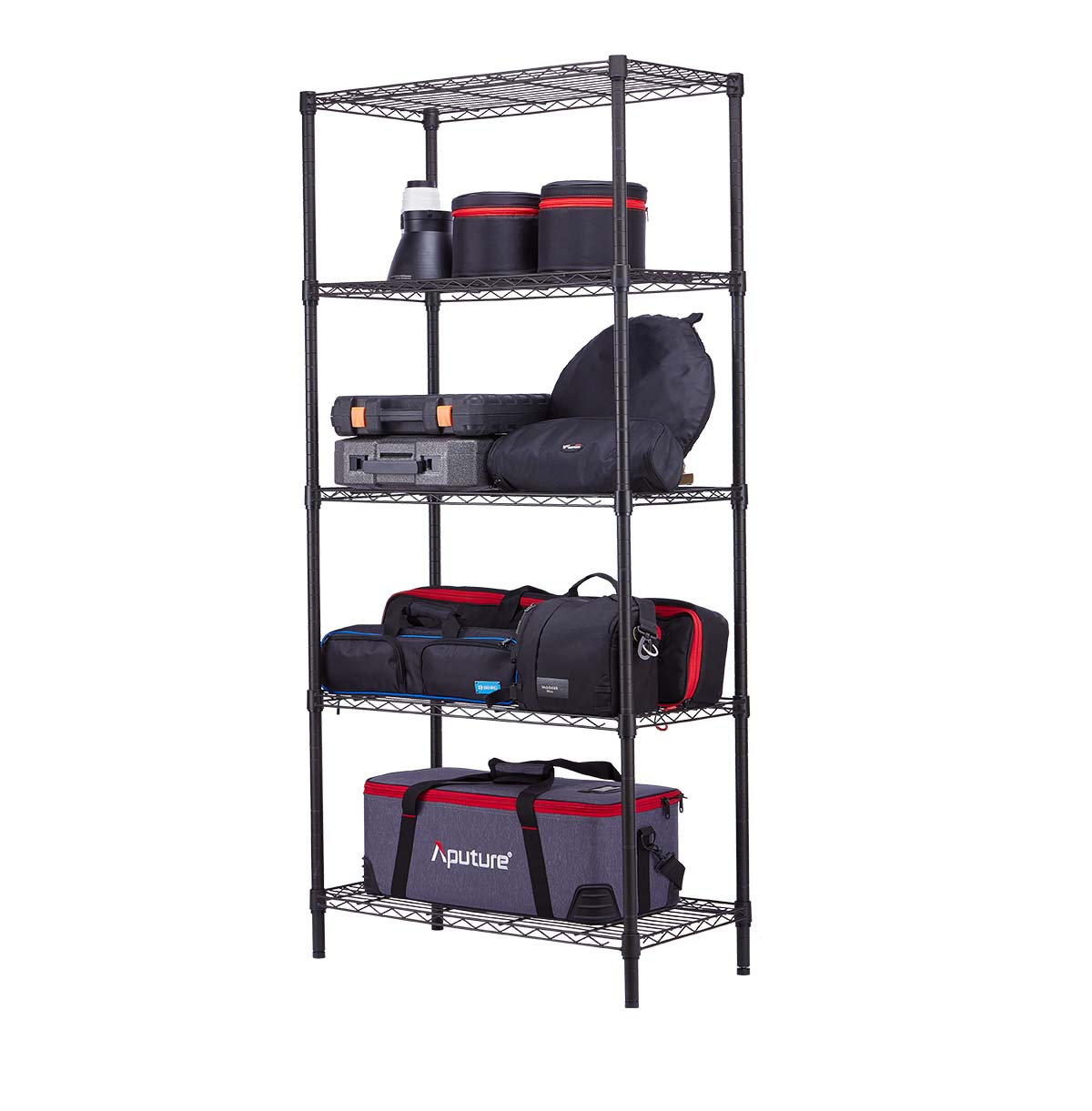 5-Tier Black Metal Garage Shelving Unit / Adjustable Metal Garage Shelving