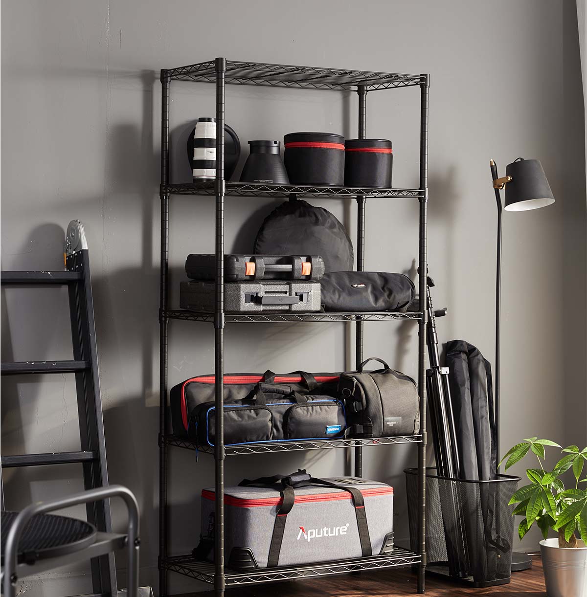 5-Tier Black Metal Garage Shelving Unit / Adjustable Metal Garage Shelving