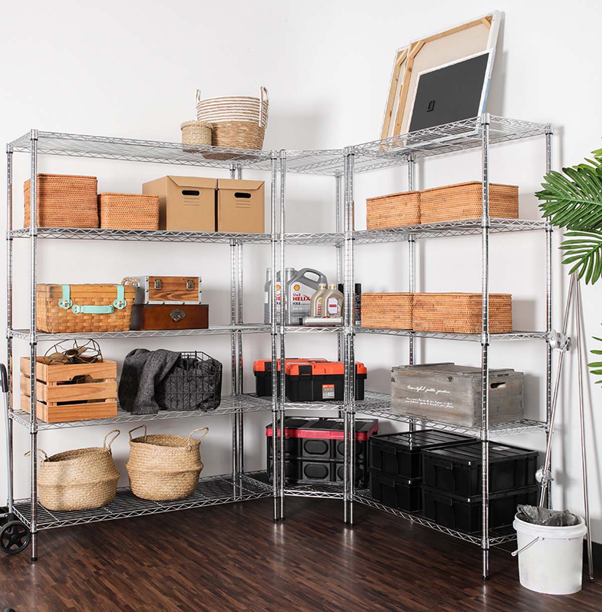 5-Tier Chrome Wire Warehouse Shelving / Storage Shelving Units / Steel Organizer Wire Rack Chrome