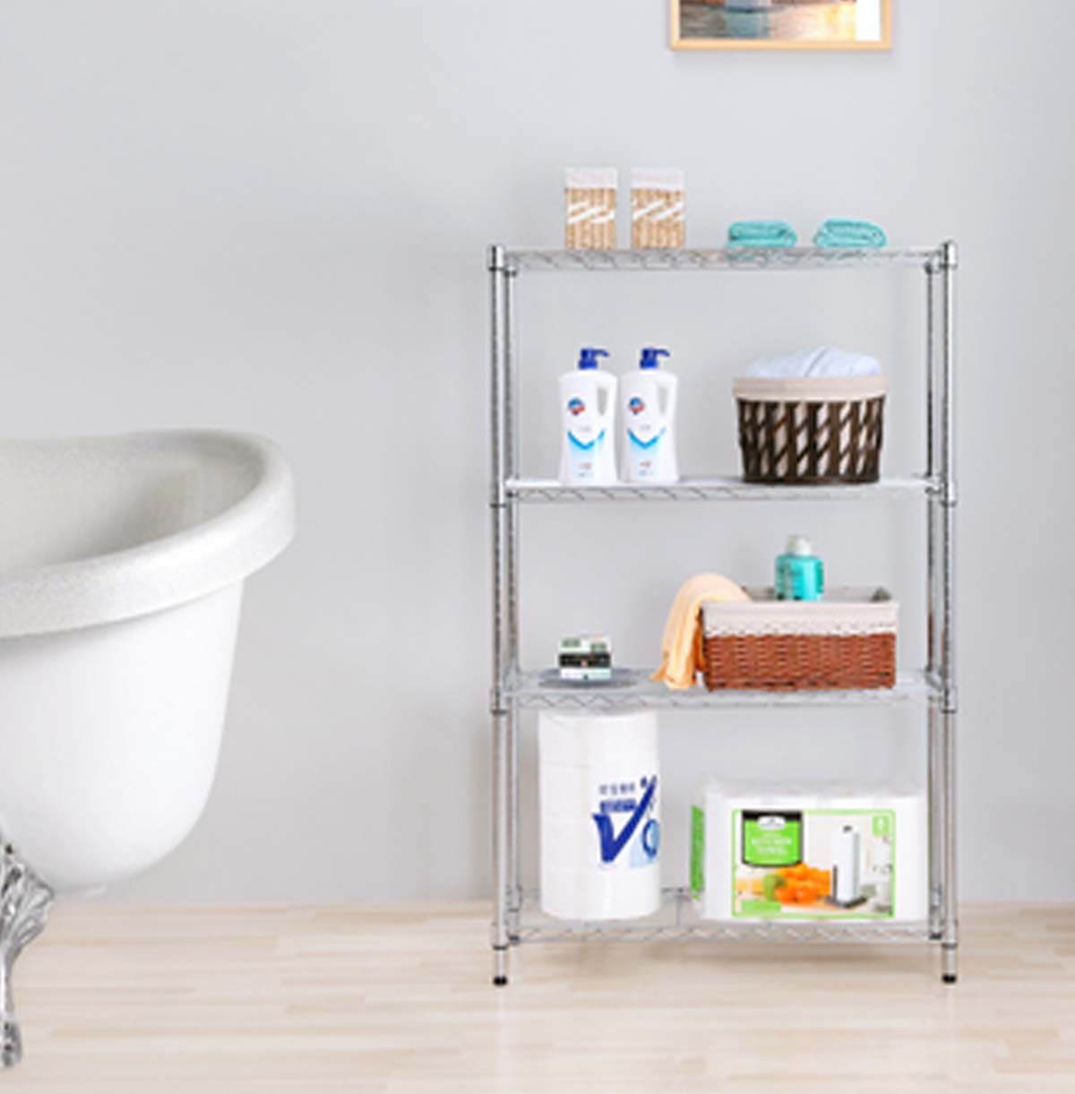 4-Tier Metal Bathroom Shelf / Metal Rack / Chrom Wire Shelving Unit