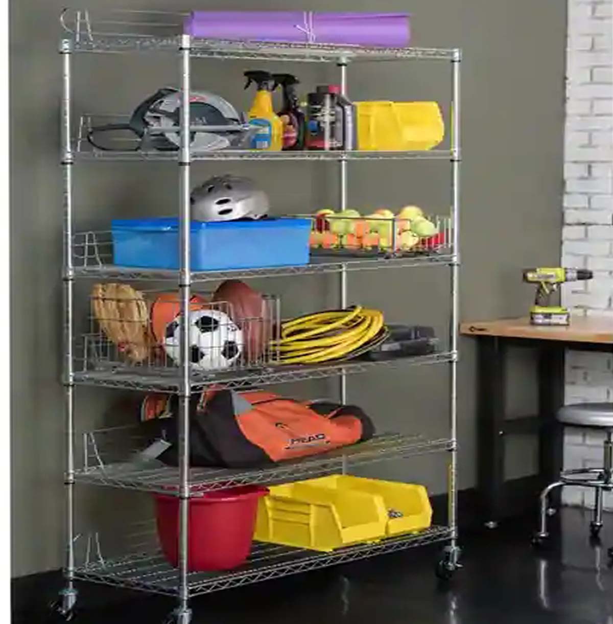 6-Tier Wire Storage Shelving Unit with Wheels/ Wire Storage Rack on Wheels