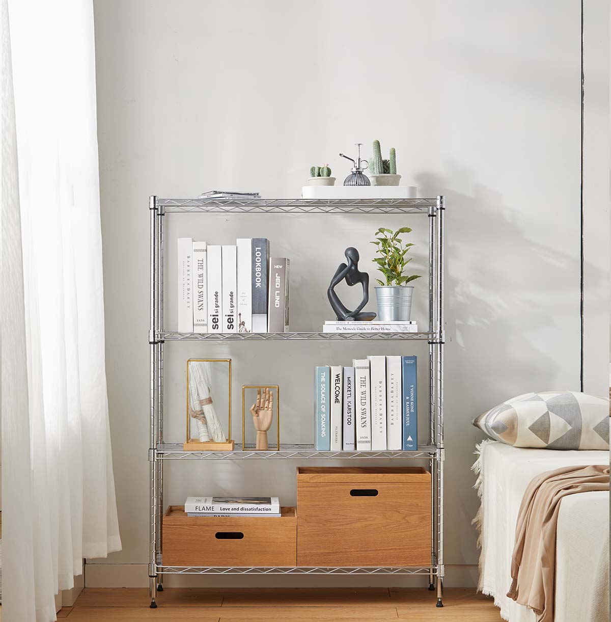 4-Tier Wire Shelving Unit / NSF Chrome Wire Shelf / Wire Storage Rack /  / For Living 4-Tier Chrome Wire Shelf