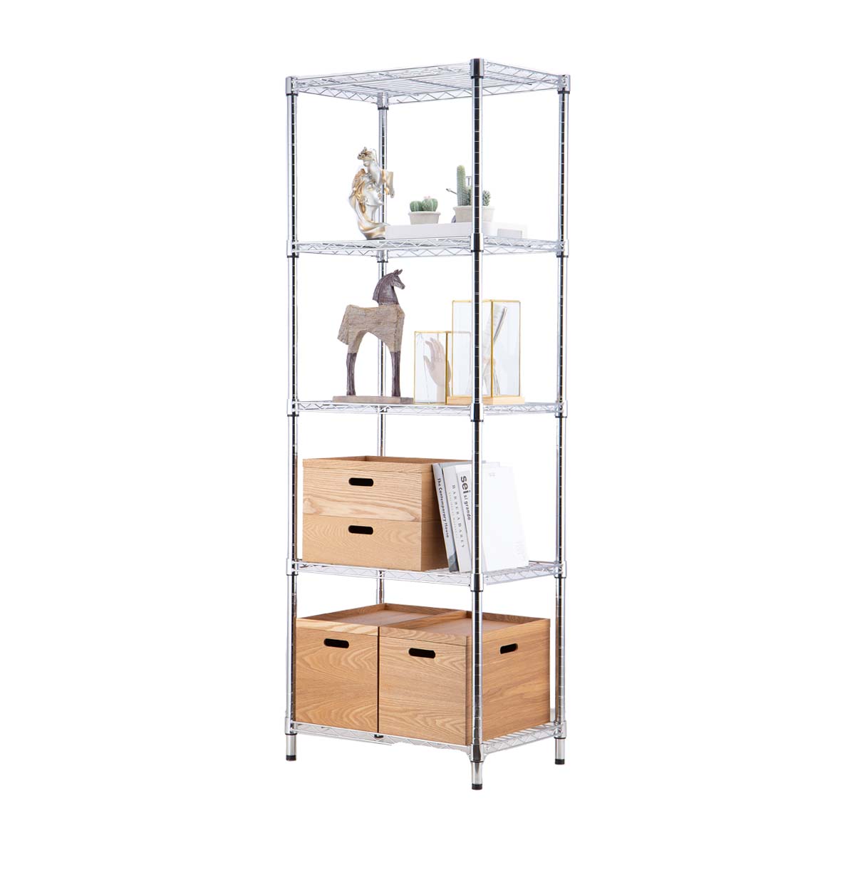 5-Tier Chrome Wire Shelf / Steel Wire Rack Shelving / Boltless Shelving Steel Shelf For Living Room