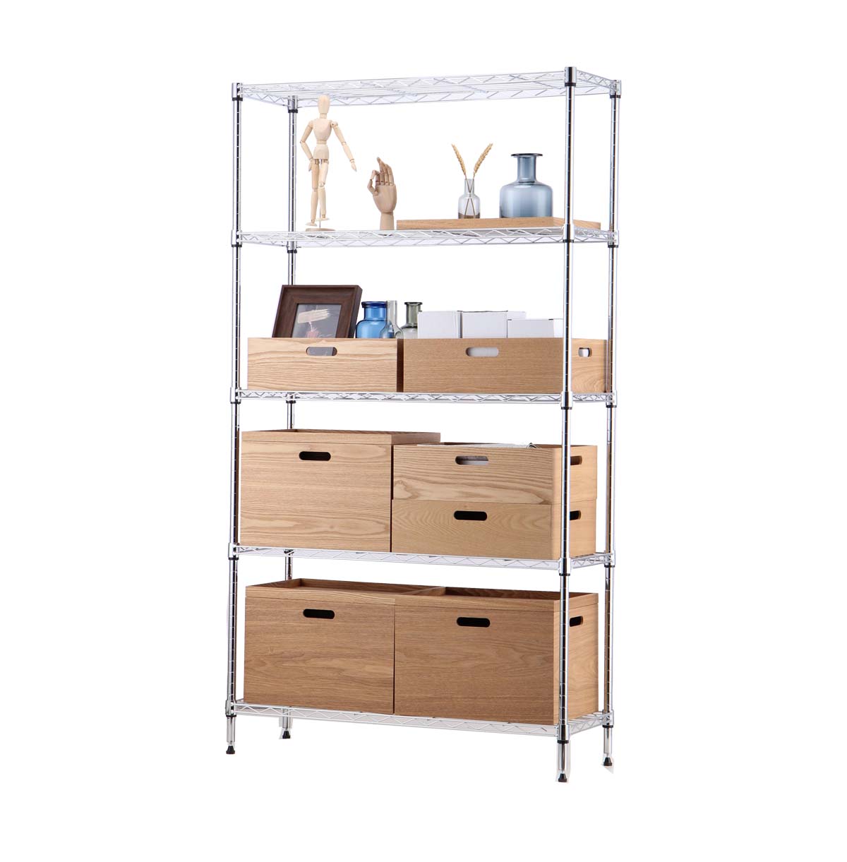 5-Tier Wire Shelving Unit For Hallway / Chrome Metal Wire Storage Rack