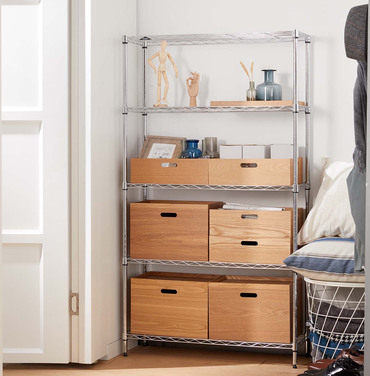 5-Tier Wire Shelving Unit For Hallway / Chrome Metal Wire Storage Rack