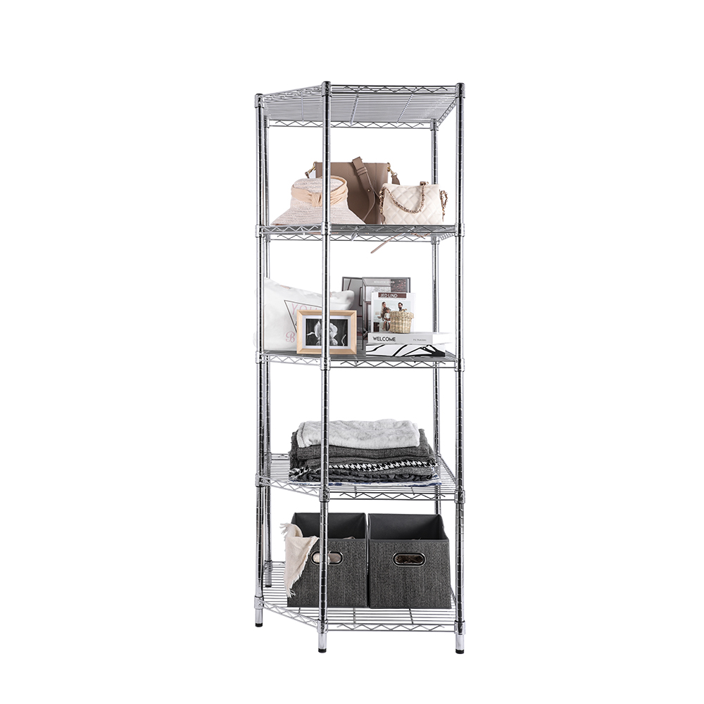 5-Tier Wire Corner Shelving Unit / Metal Wire Storage Rack / 18 x 36 Chrome Wire Shelf