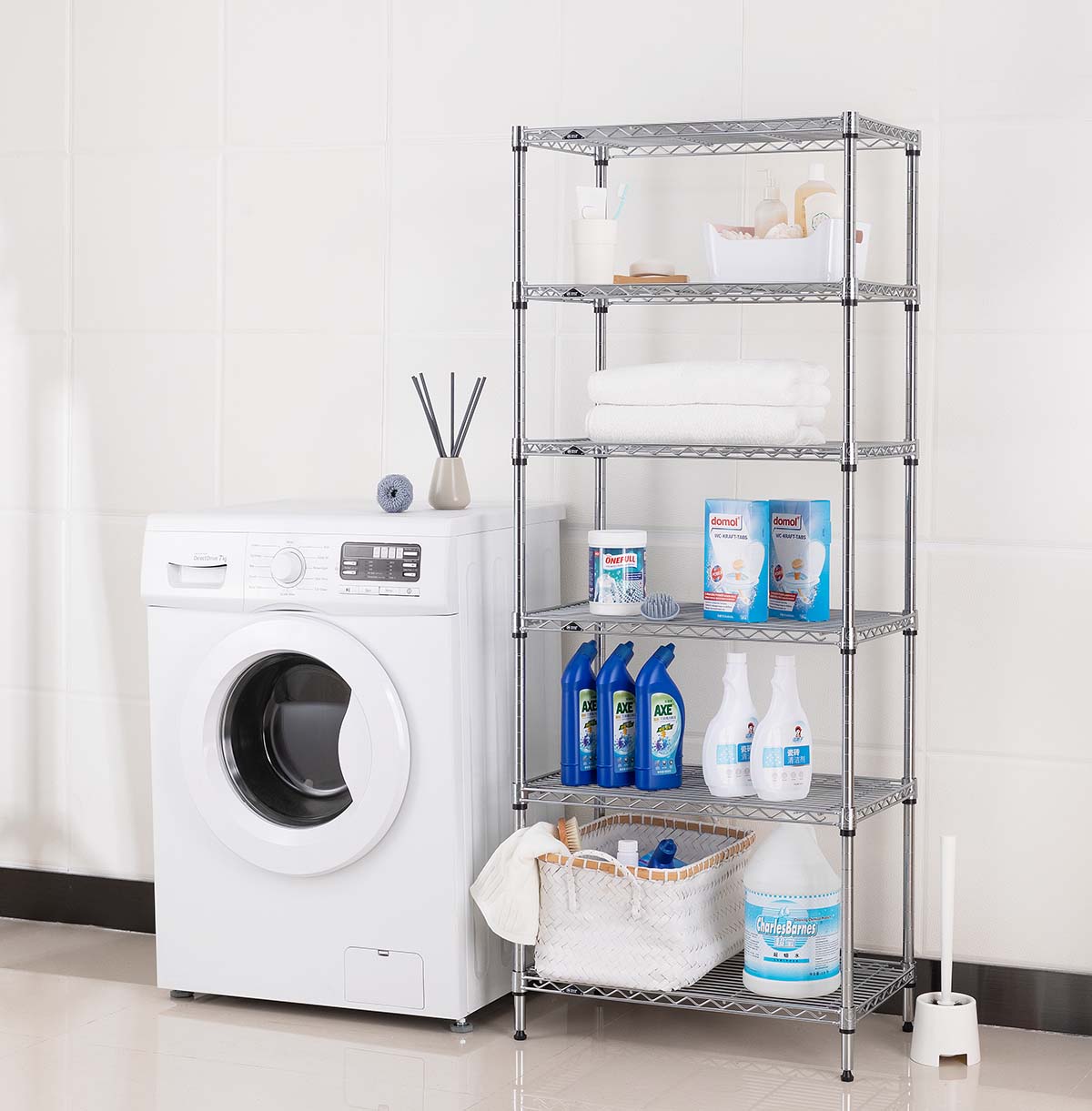 6-Tier Laundry Wire Shelf / Mini Chrome Wire Shelving Unit