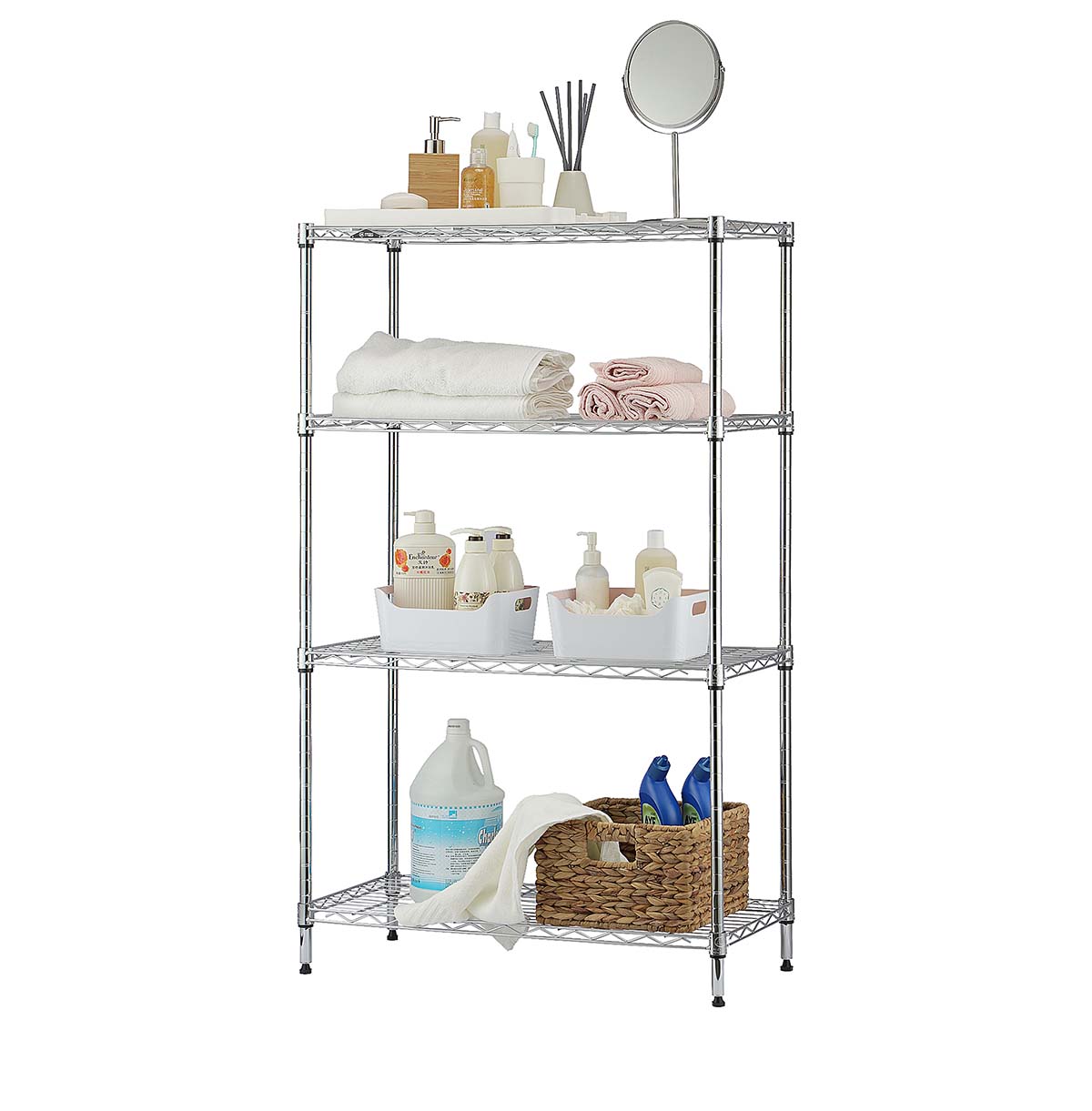 4-Tier Wire Chrome Shelving Unit / Mini Metal Wire Rack