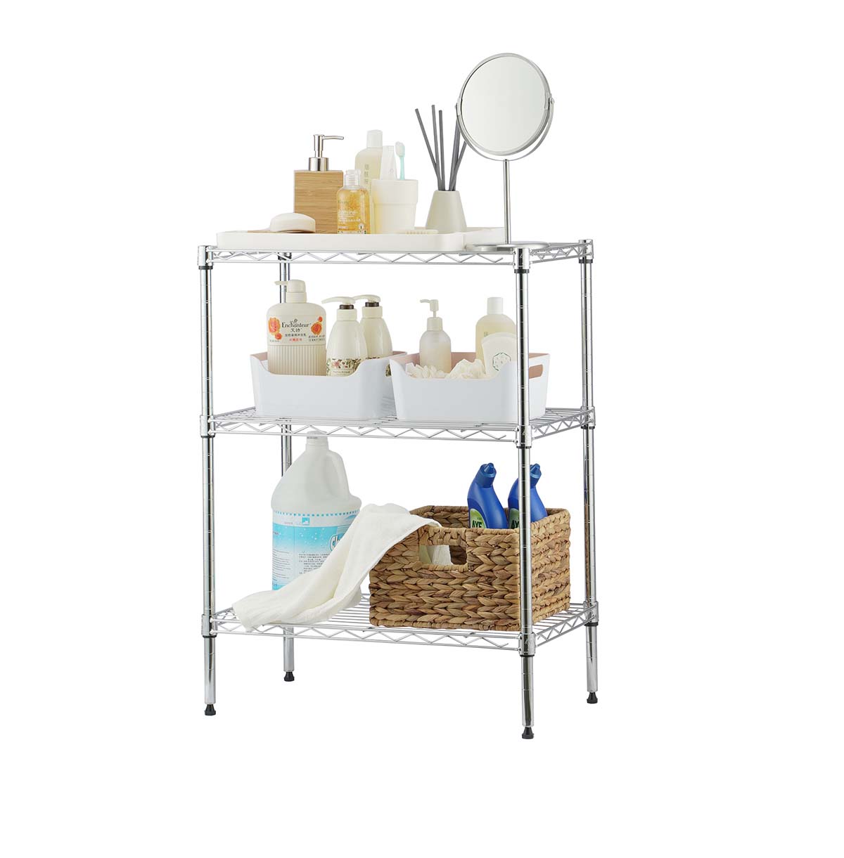 3-Tier Steel Organizer Wire Rack / Chrome Wire Shelving Unit/ Mini Shelving Unit  For Laundry & Bathroom 