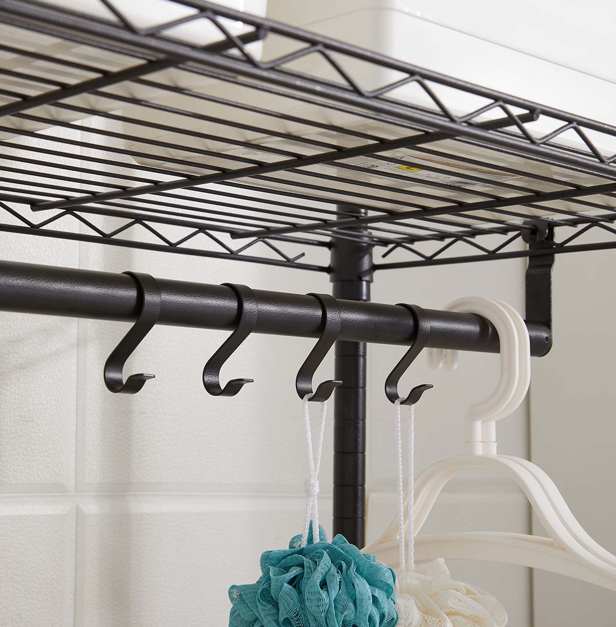 4-Tier Washing Machine Storage Rack with Hanging Rods and Hooks