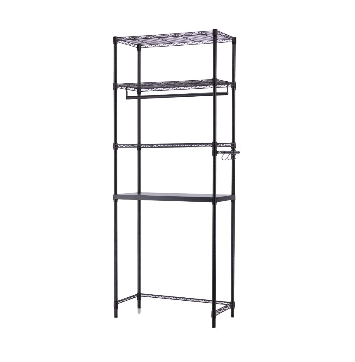 4-Tier Washing Machine Storage Rack with Hanging Rods and Hooks