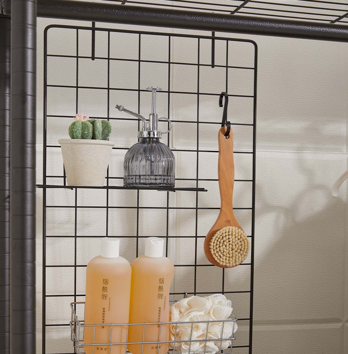 3-Tier Washing Machine Storage Rack with Hanging Rail and Hooks