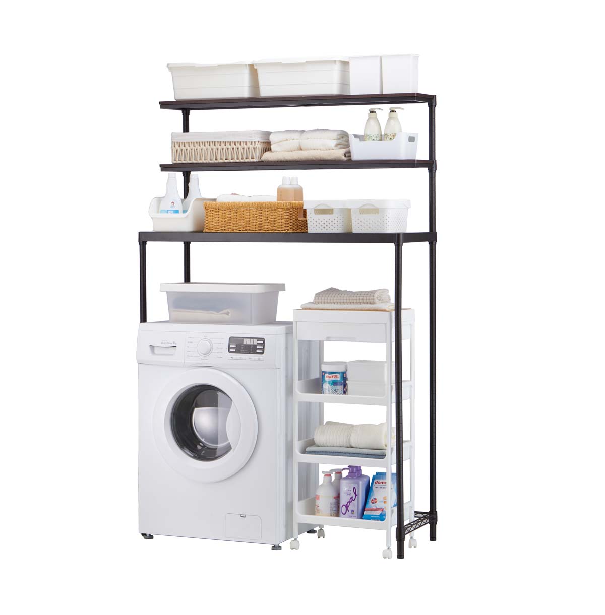 3-Tier Washing Machine Storage Rack with Wood Top / Laundry Room Shelf Over The Washing Machine 