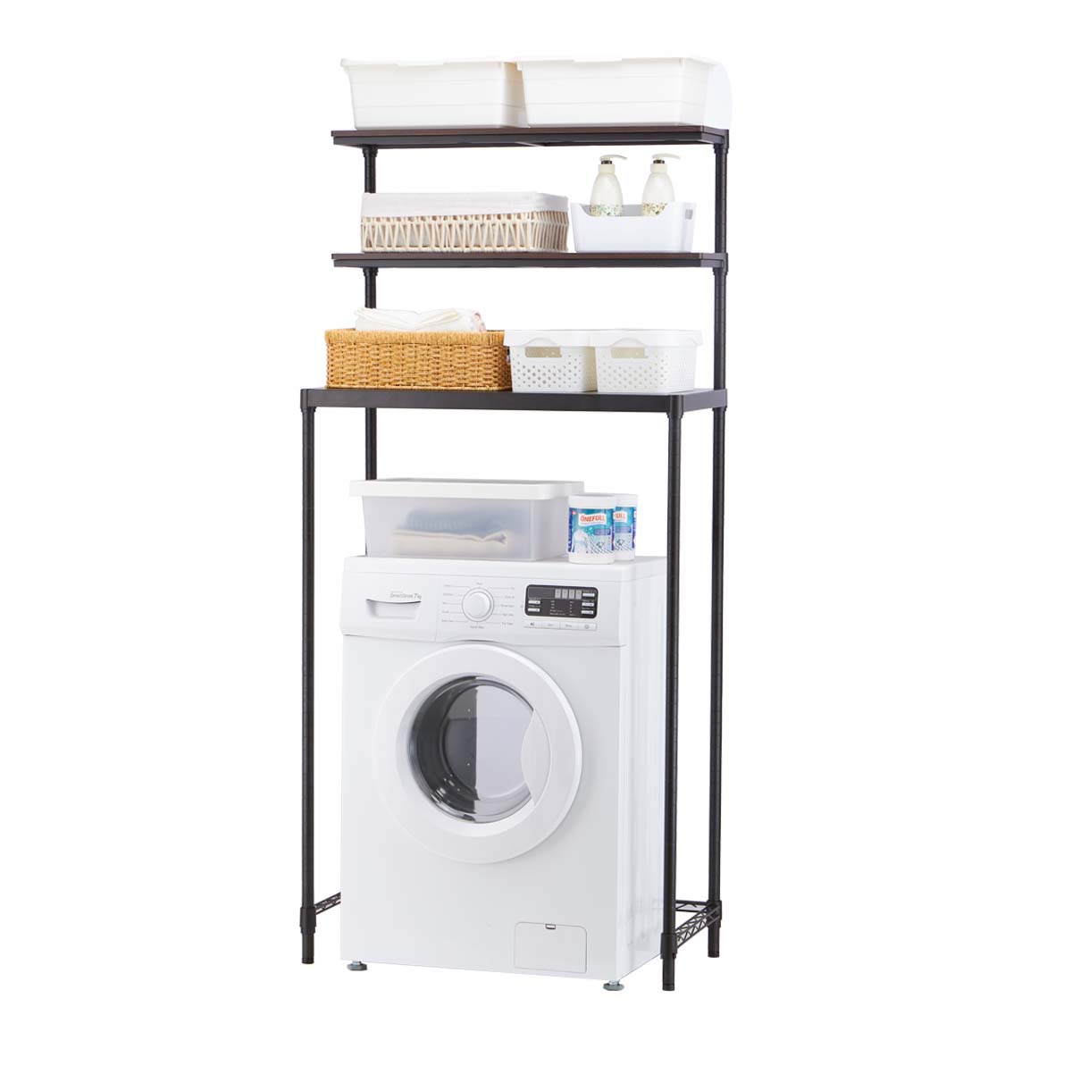 3-Tier Washing Machine Storage Rack With Wood Top