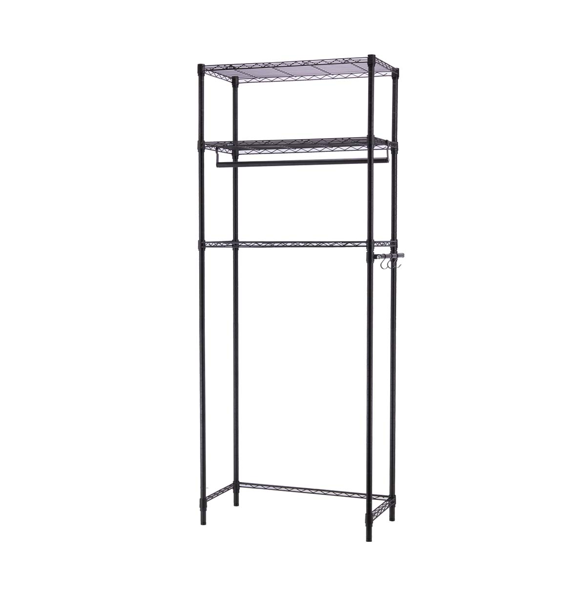 3-Tier Washing Machine Storage Rack with Hanging Rod and Hooks