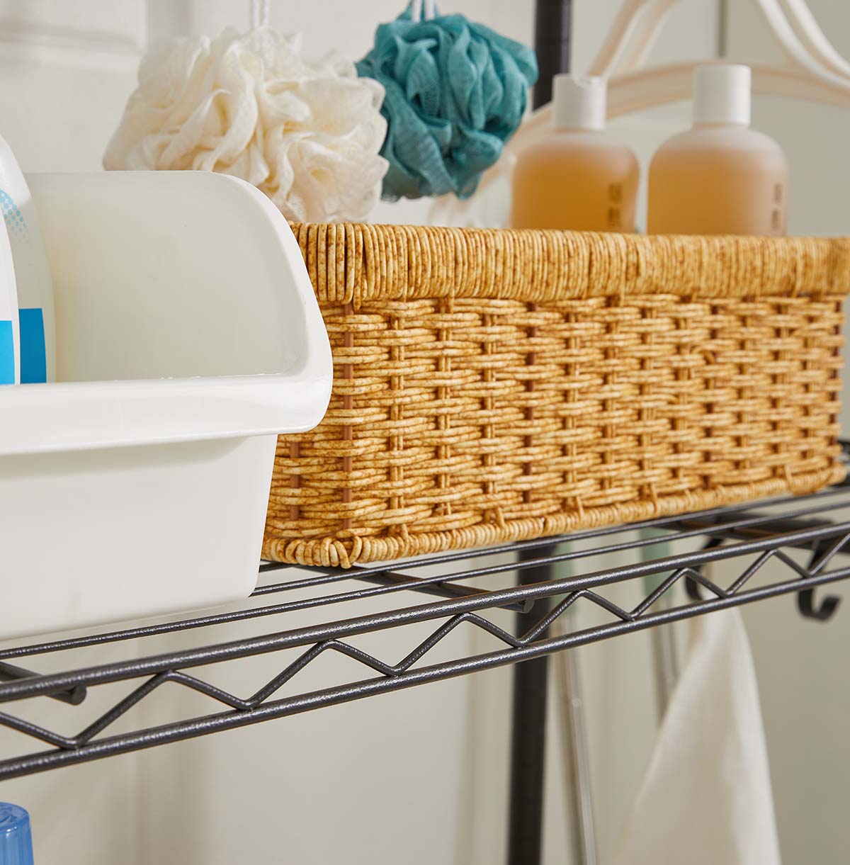 3-Tier Washing Machine Storage Rack with Hanging Rod and Hooks