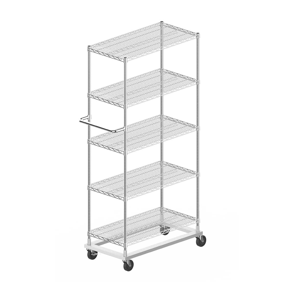 Chrome Wire Shelf Trolleys with Hand Bar / Metal Utility Cart / Custom Steel Wire Racks / 24x24 Chrome Wire Shelf 