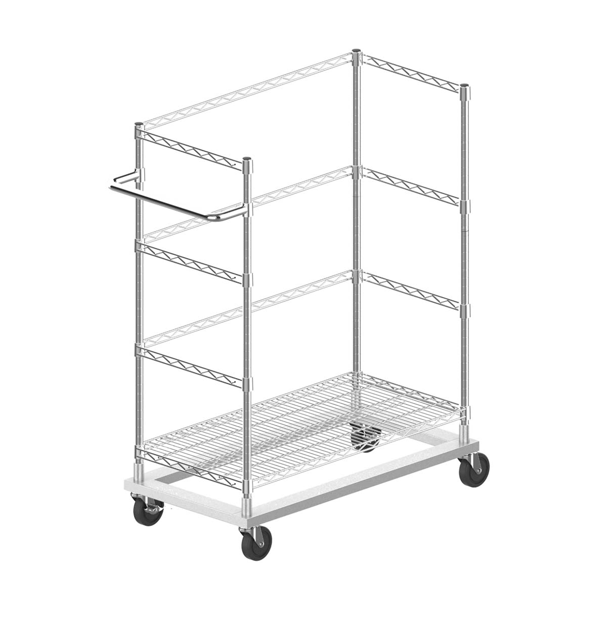 Chrome Wire Shelf Trolleys with Hand Bar / Metal Utility Cart / Custom Steel Wire Racks / 24x24 Chrome Wire Shelf 