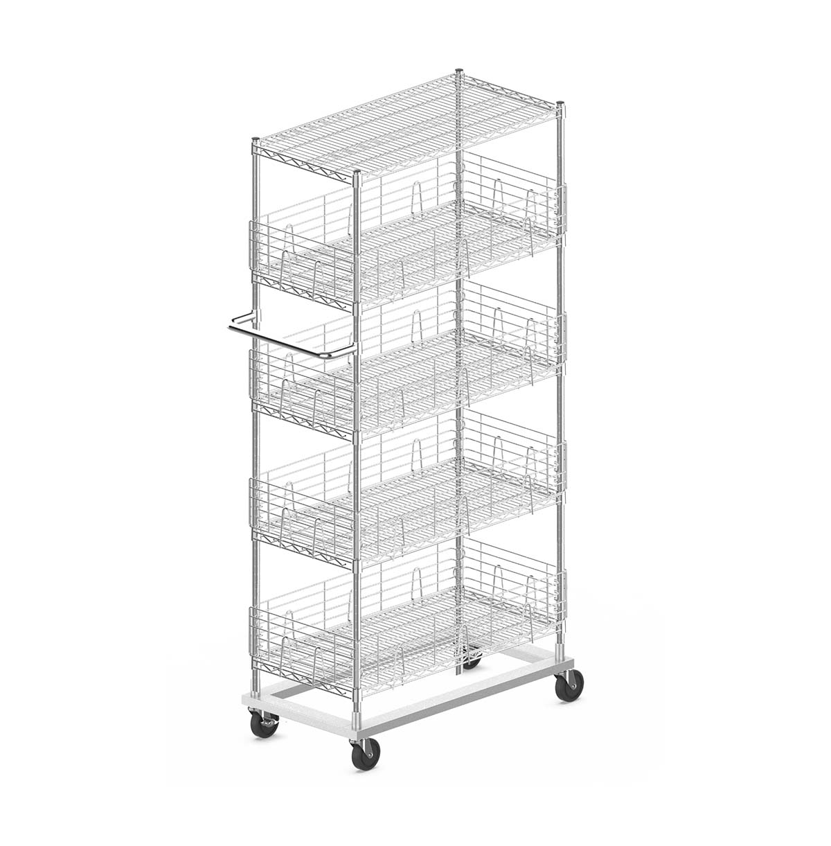 Chrome Wire Shelf Trolleys with Hand Bar / Metal Utility Cart / Custom Steel Wire Racks / 24x24 Chrome Wire Shelf 