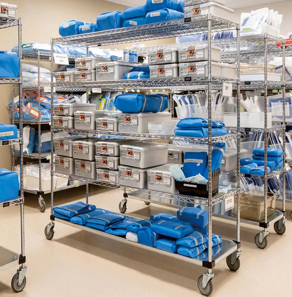 Chrome Wire Shelving Unit / Storage Racks for Medical Industry / Rolling Trolley Cart / 18 x 48 NSF Chrome Wire Shelf