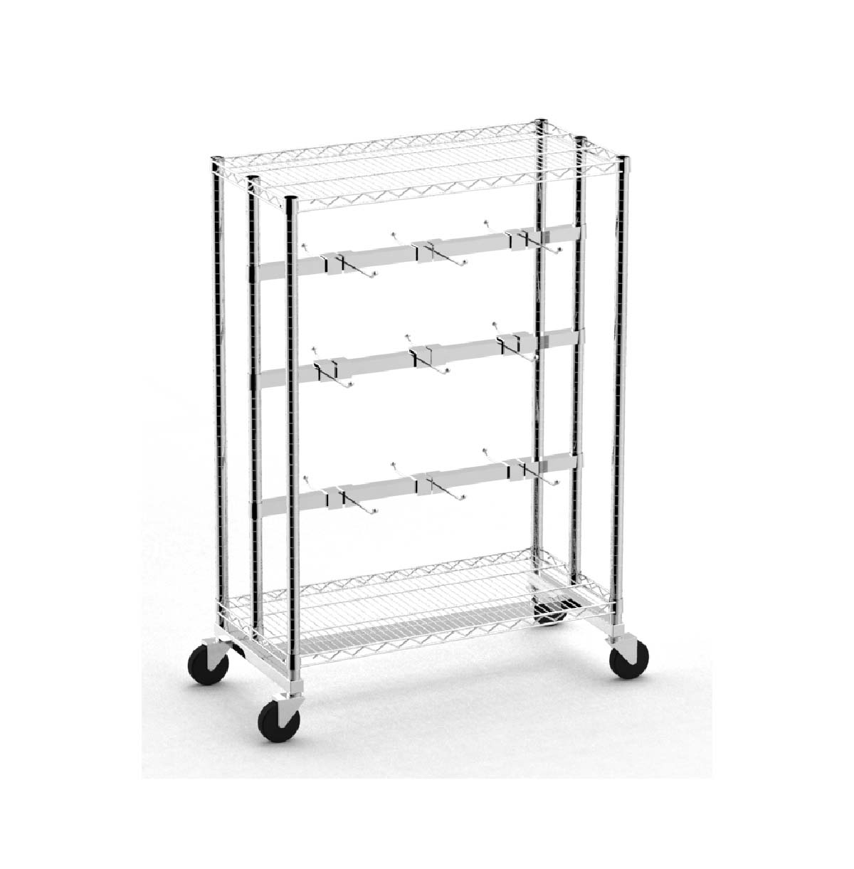Metal Rolling Utility Cart /  Double-sided Display Cart with Hangers / Wire Storage Cart with Mesh Panel / Custom carts