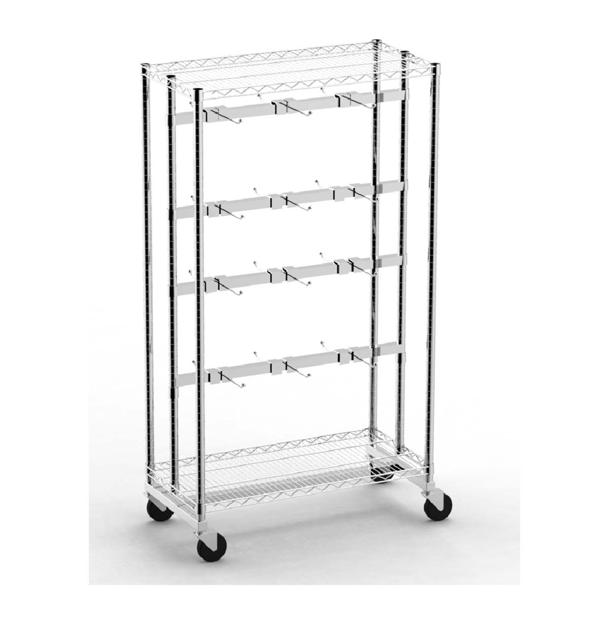 Metal Rolling Utility Cart /  Double-sided Display Cart with Hangers / Wire Storage Cart with Mesh Panel / Custom carts