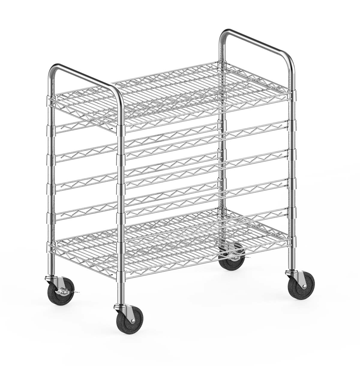 Heavy Duty Commercial Grade Utility Cart / Wire Rolling Cart with Handle Bar / Steel Service Cart with Wheels 