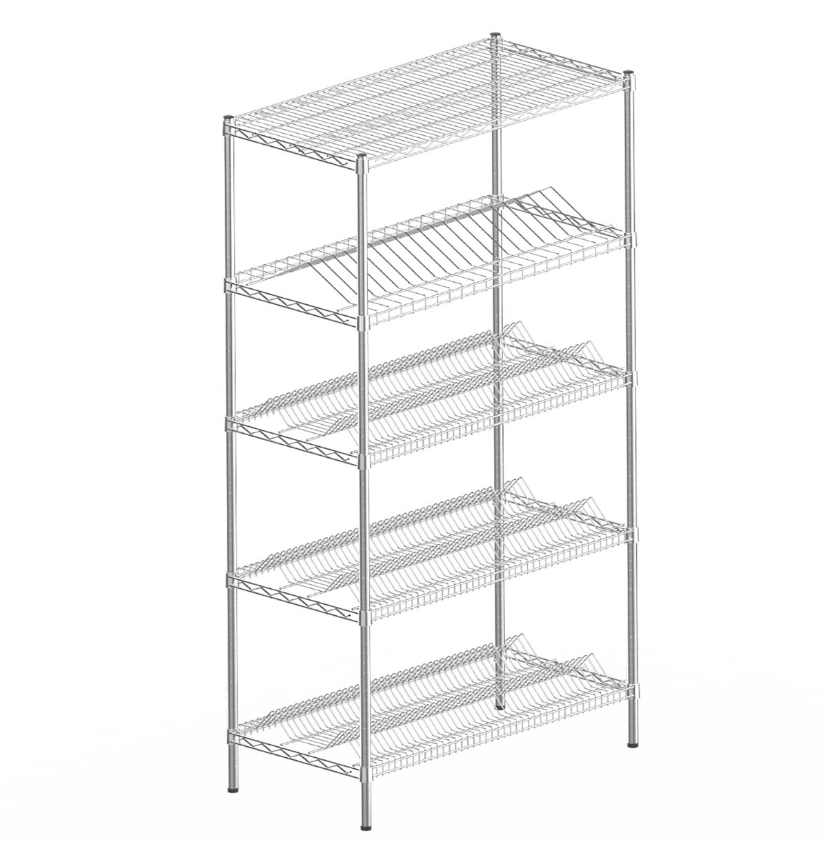 5-Tier Slanted Wire Shelving Unit / SMT Material Storage Rack / Steel Wire Rack Manufacturer