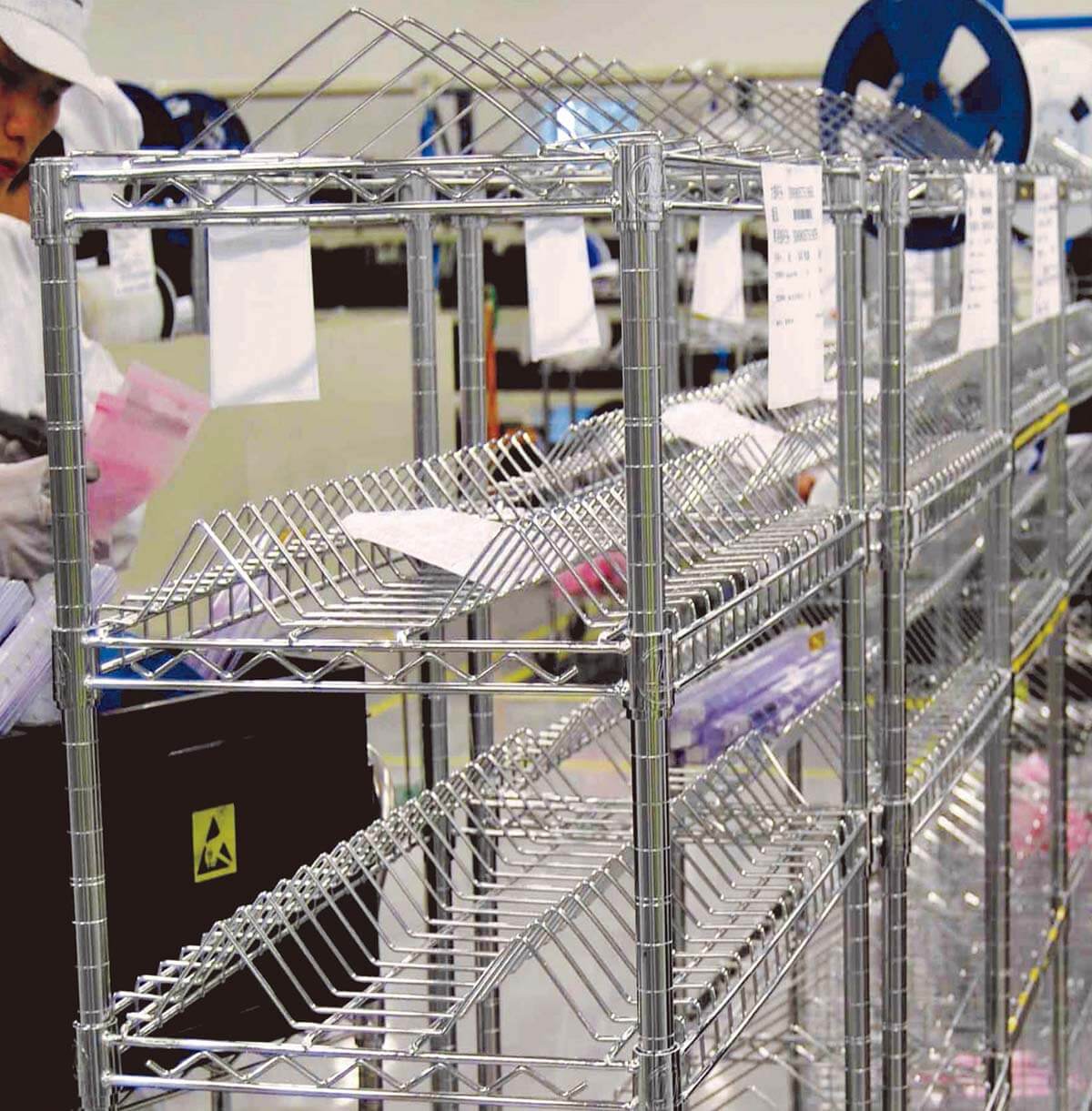 5-Tier Slanted Wire Shelving Unit / SMT Material Storage Rack / Steel Wire Rack Manufacturer