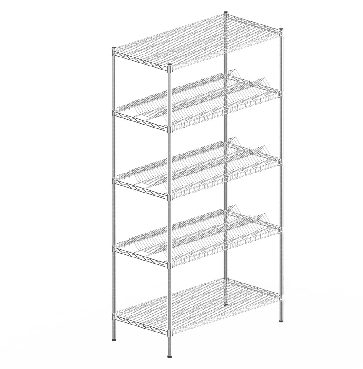 5-Tier Slanted Wire Shelving Unit / SMT Material Storage Rack / Steel Wire Rack Manufacturer