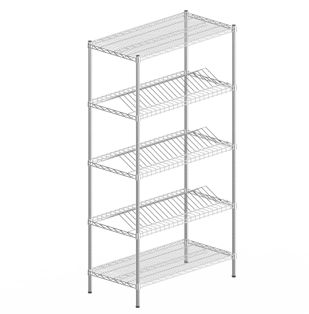 5-Tier Slanted Wire Shelving Unit / SMT Material Storage Rack / Steel Wire Rack Manufacturer