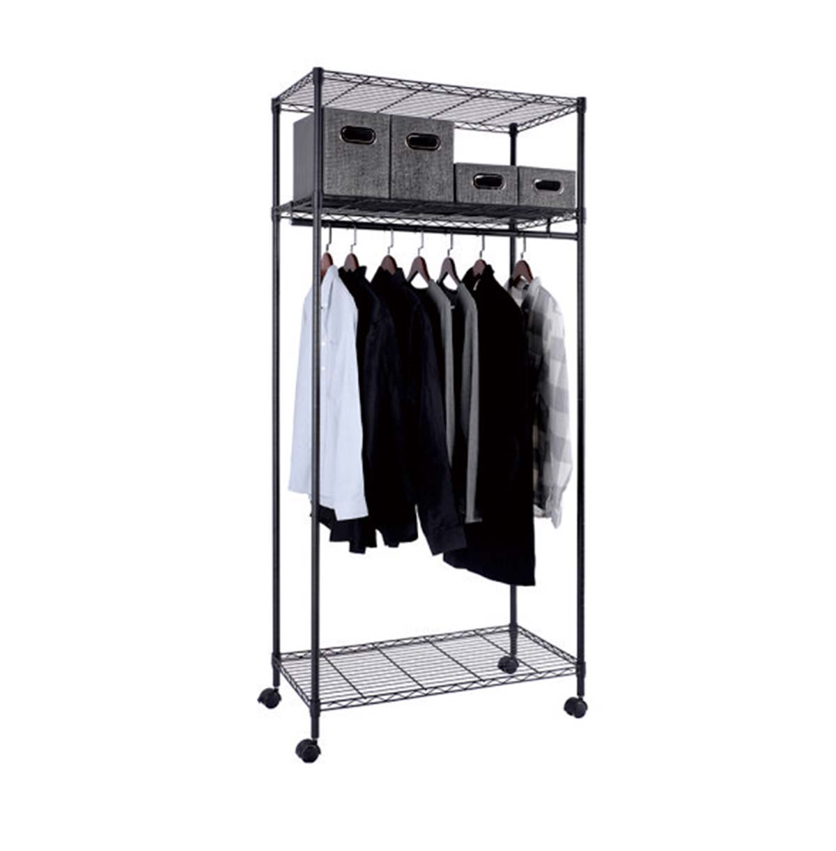 Clothing Display Wire Shelving Unit / Metal Rolling Clothes Rack