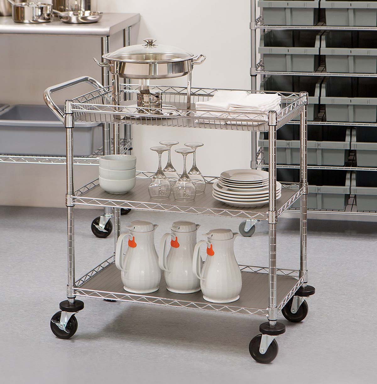 Commercial Rolling Cart / Heavy Duty Utility Cart with Wheels / Stainless Steel Wire Shelf Rack