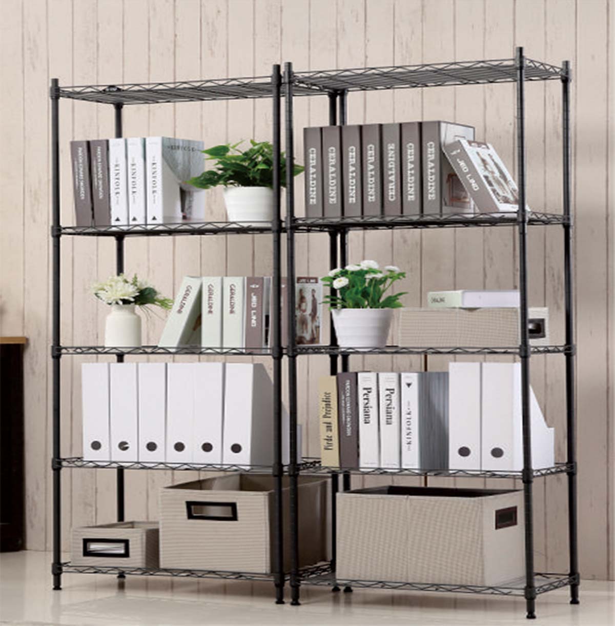 1-Tier ~ 7-Tier Office Storage Wire Shelving Unit / Shelving Storage Units on Wheels / Adjustable Heavy Duty Metal Shelf Wire Storage Rack for Office